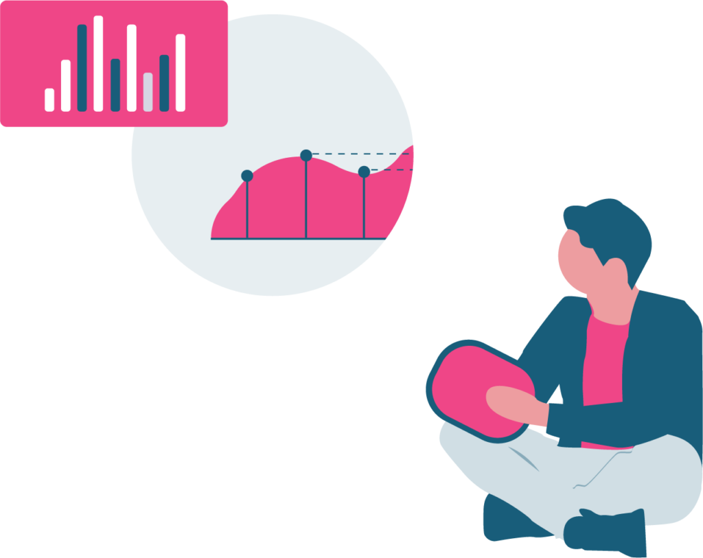 a image detailing someone reviewing a series of data charts